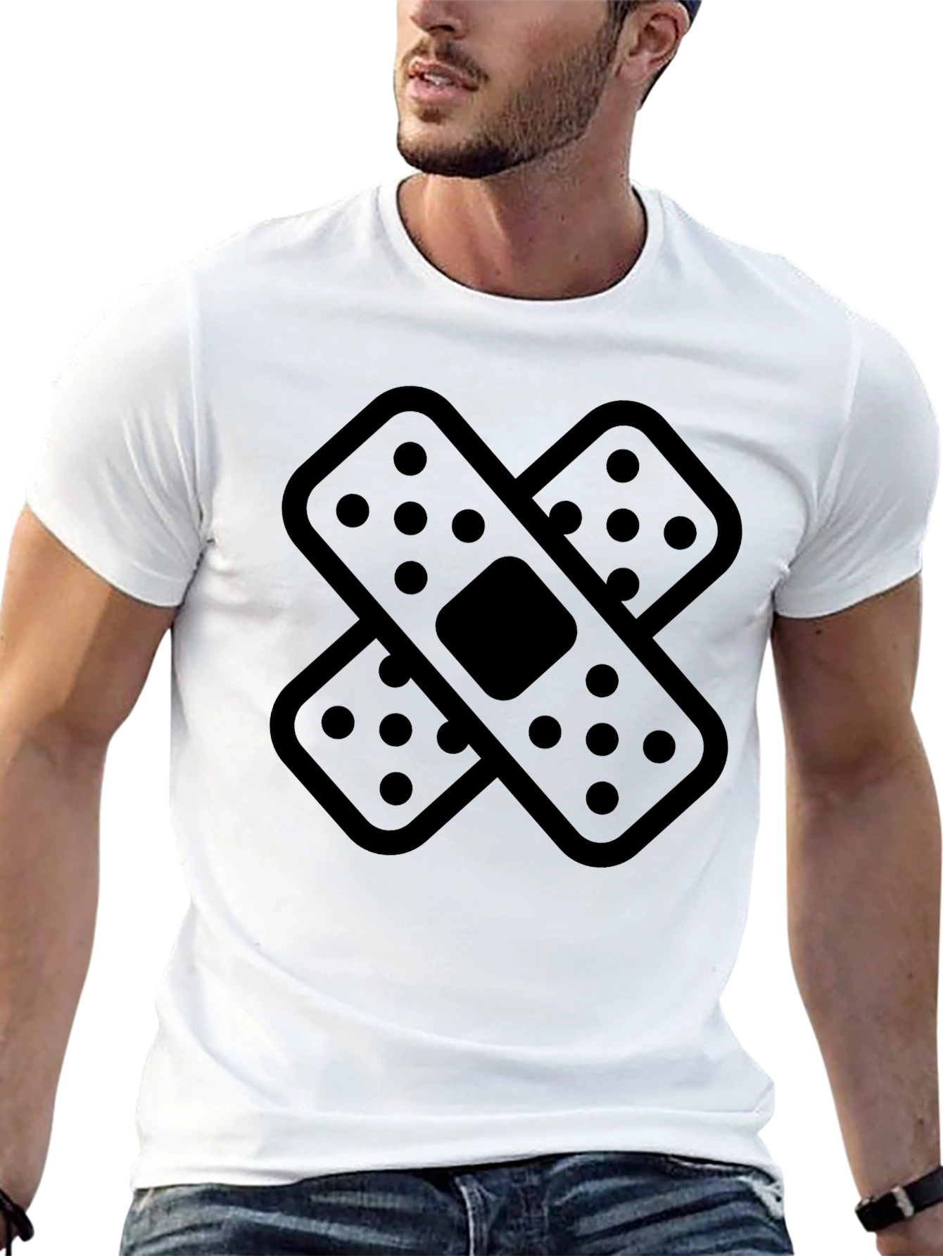 Black T-Shirt with Band-Aid Graphic