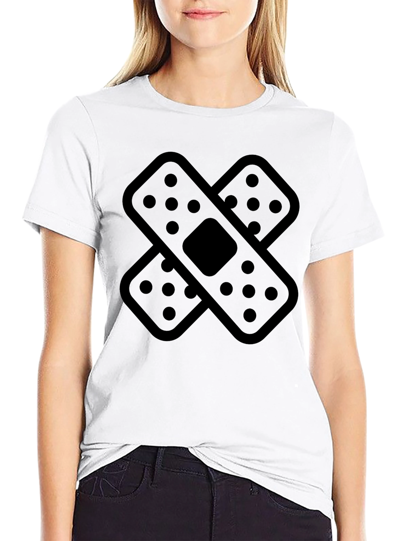 Black T-Shirt with Band-Aid Graphic