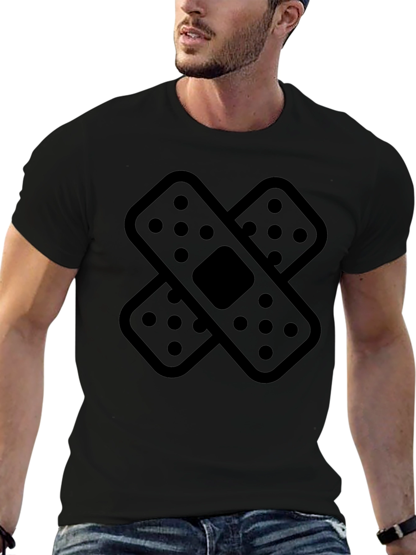 Black T-Shirt with Band-Aid Graphic