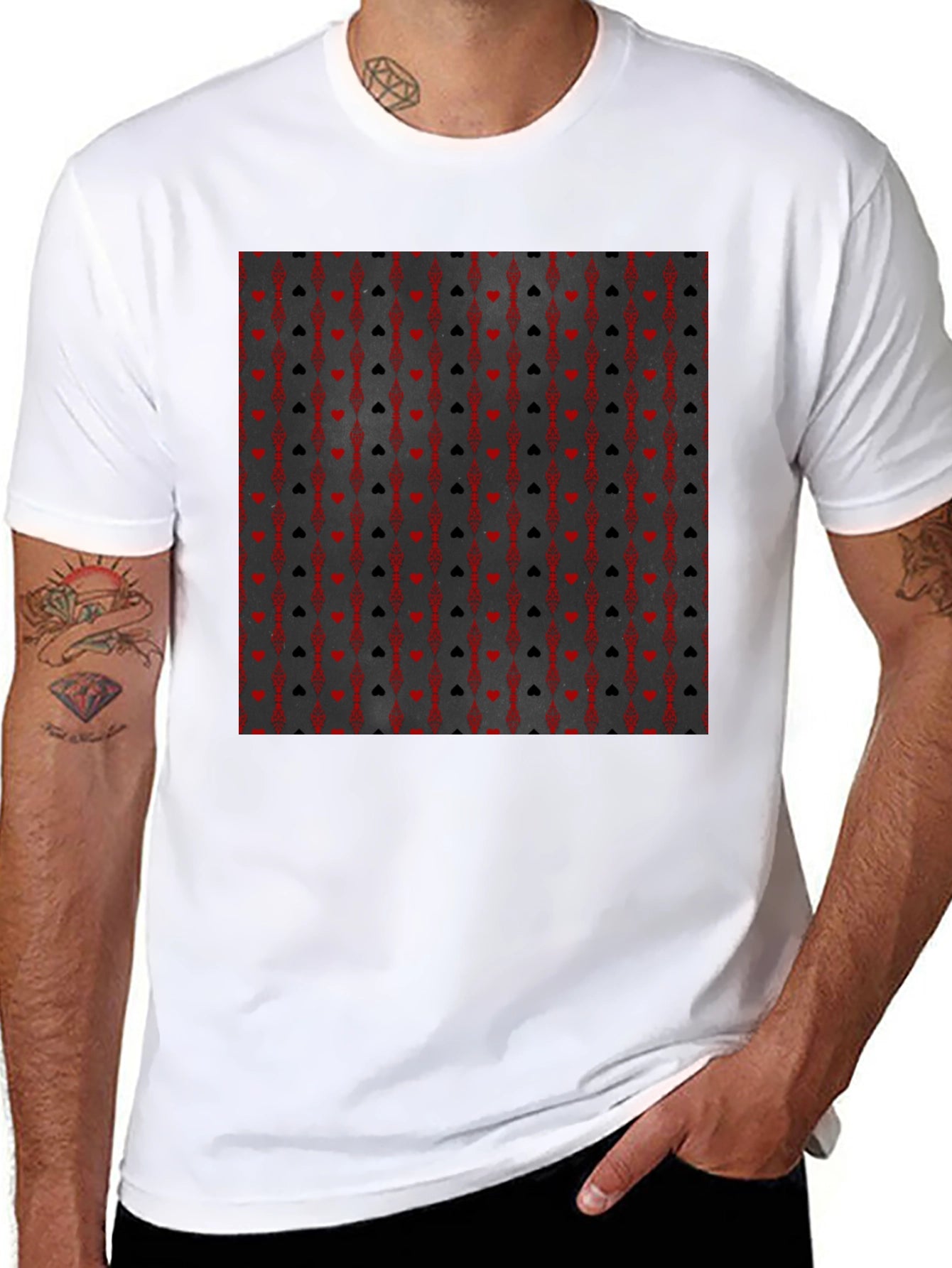 Playing Card Suit Pattern T-Shirt - Black