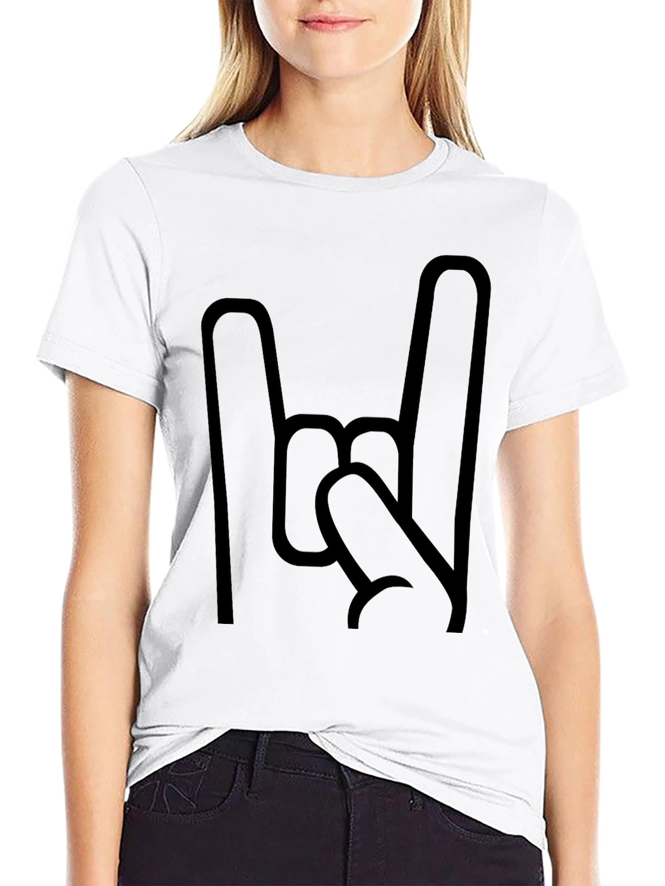 Rock On Hand Gesture Graphic Tee - Black