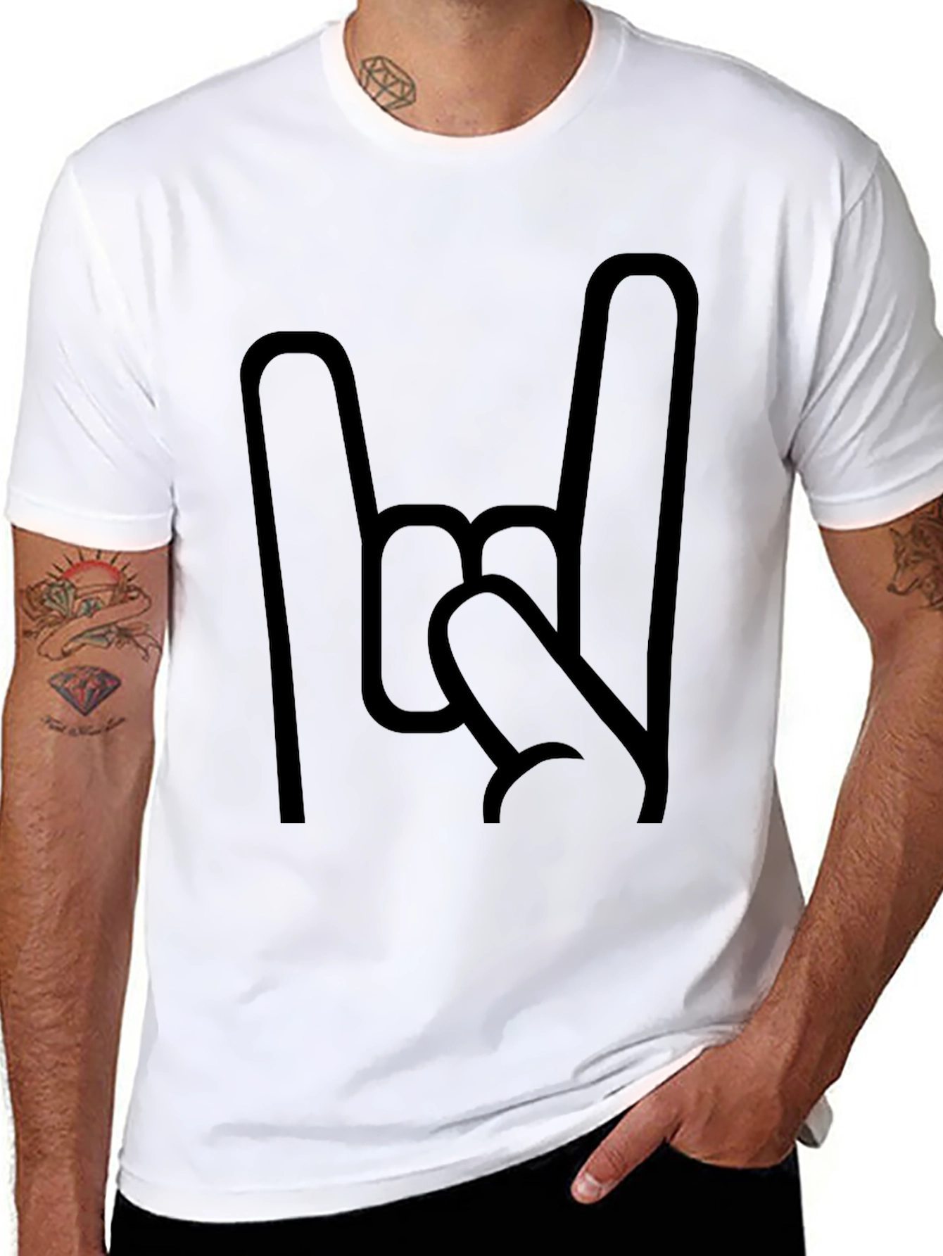Rock On Hand Gesture Graphic Tee - Black