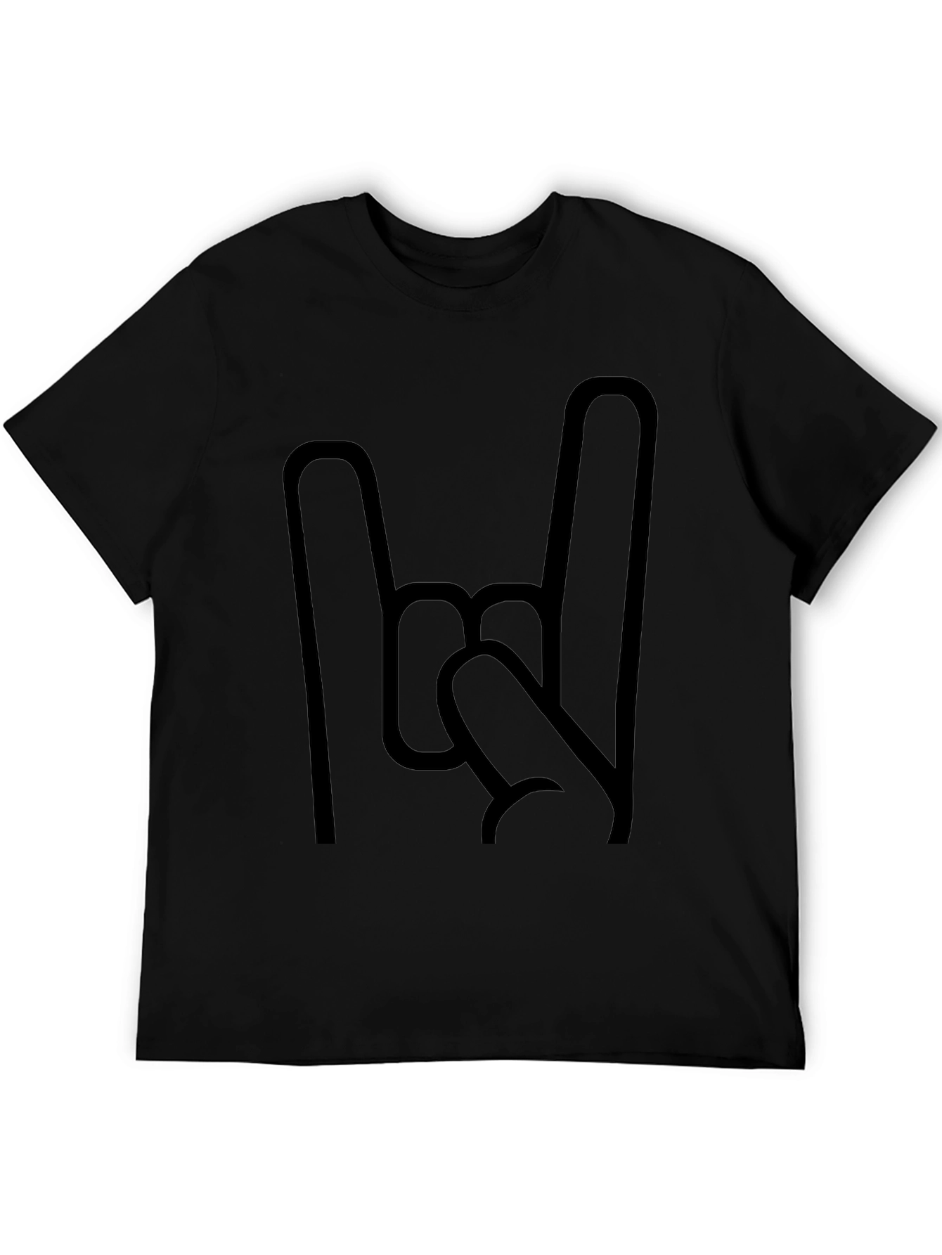 Rock On Hand Gesture Graphic Tee - Black