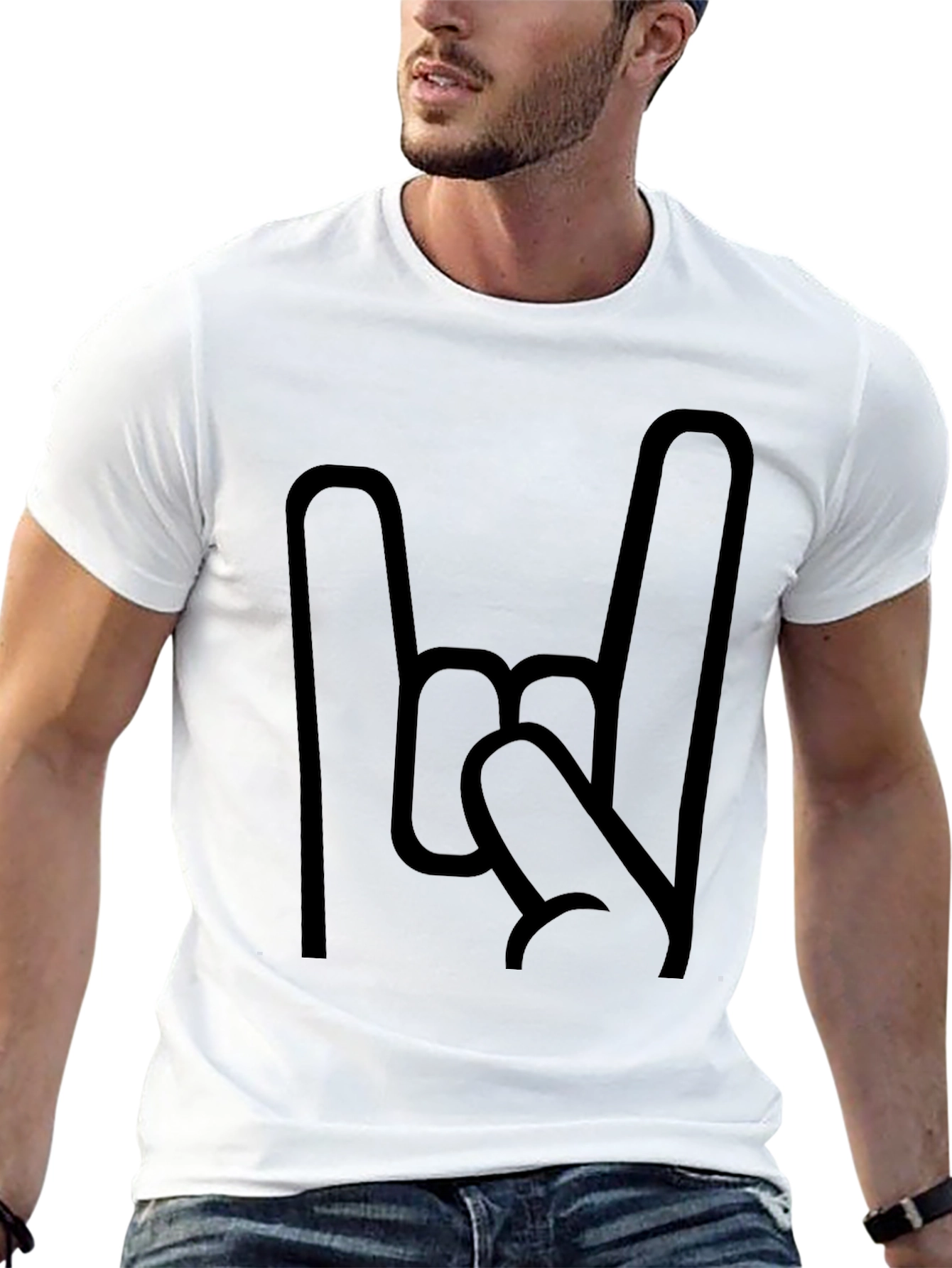 Rock On Hand Gesture Graphic Tee - Black