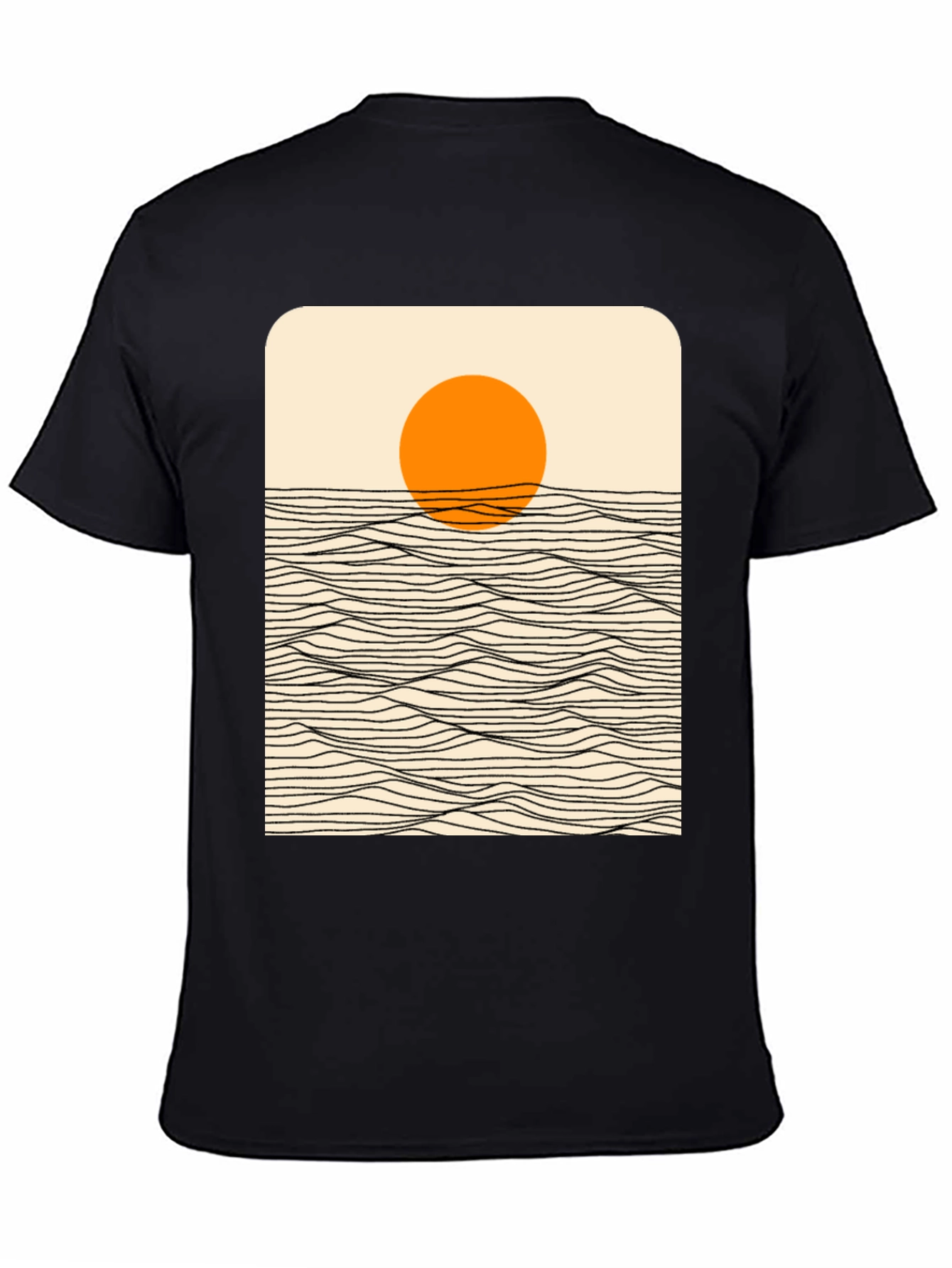 Sunset Wave Graphic Tee - Stylish Black Cotton T-Shirt