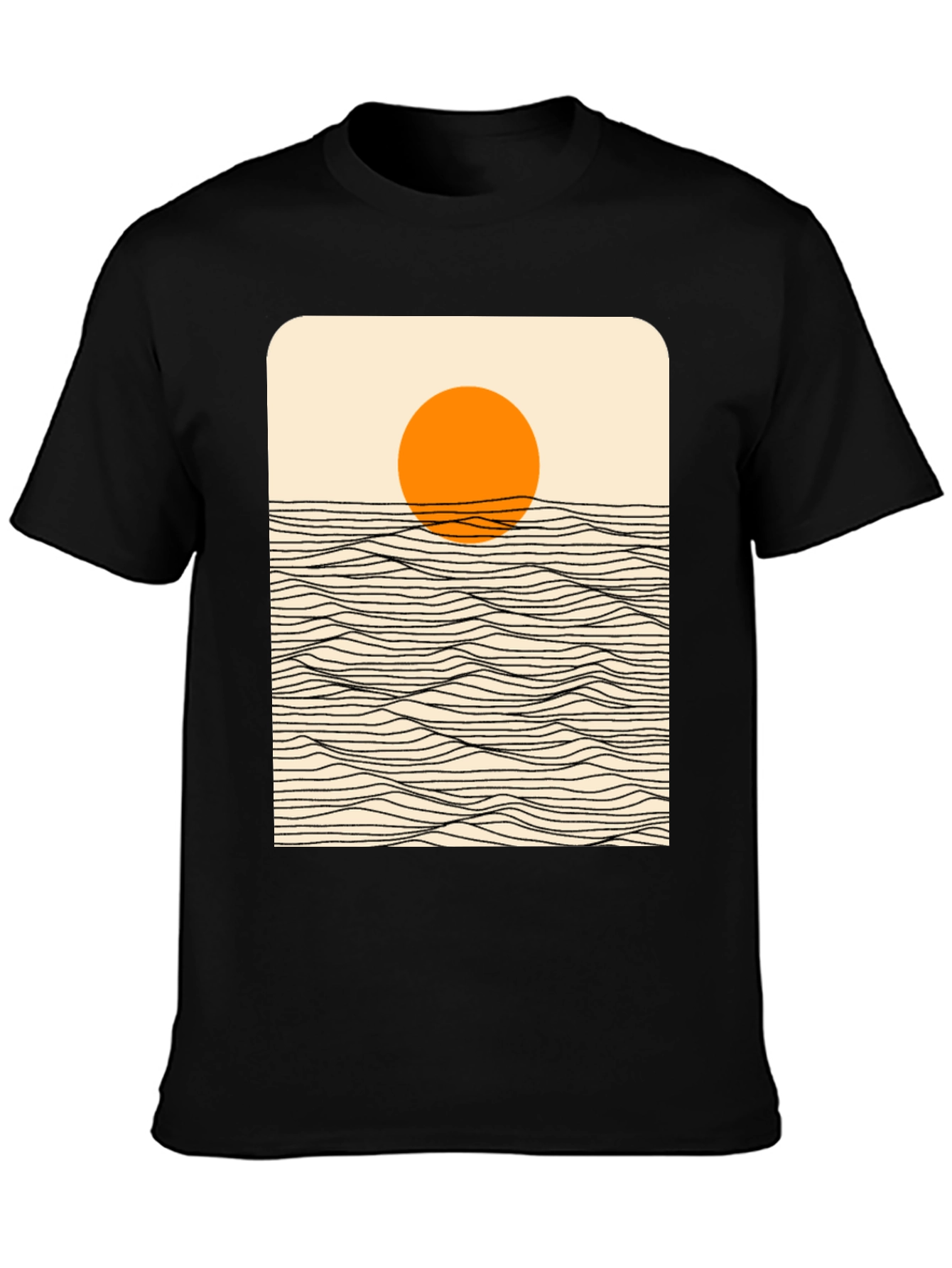 Sunset Wave Graphic Tee - Stylish Black Cotton T-Shirt