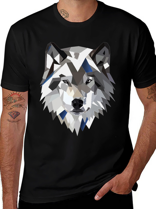 Geometric Wolf Graphic Print Black Tee