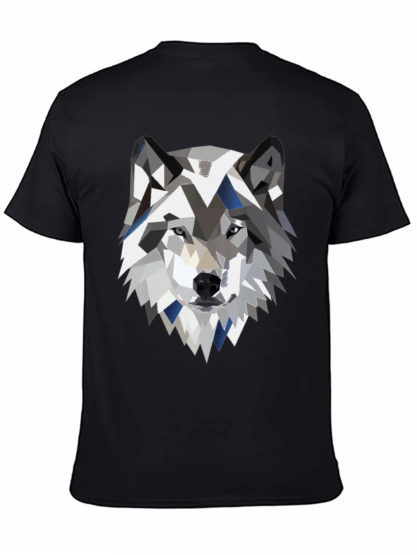 Geometric Wolf Graphic Print Black Tee