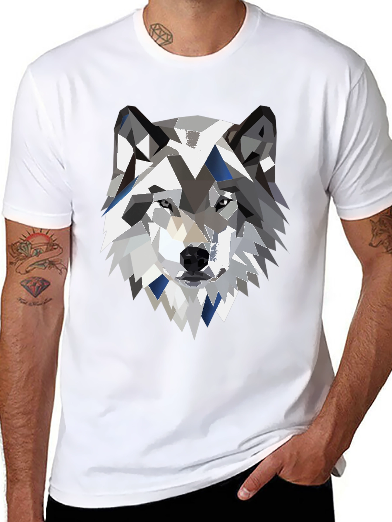 Geometric Wolf Graphic Print Black Tee