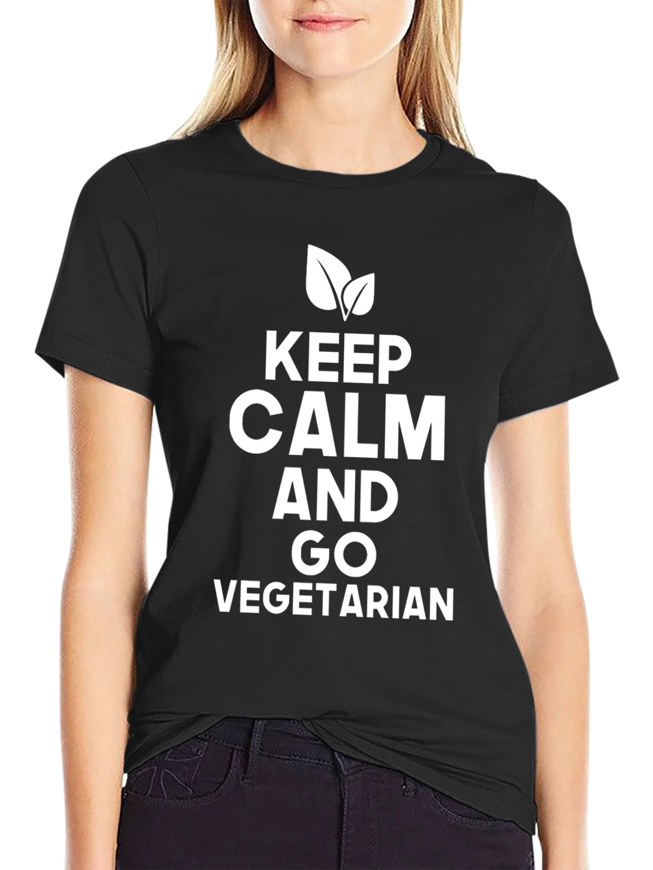 Keep Calm Go Vegetarian Black T-Shirt
