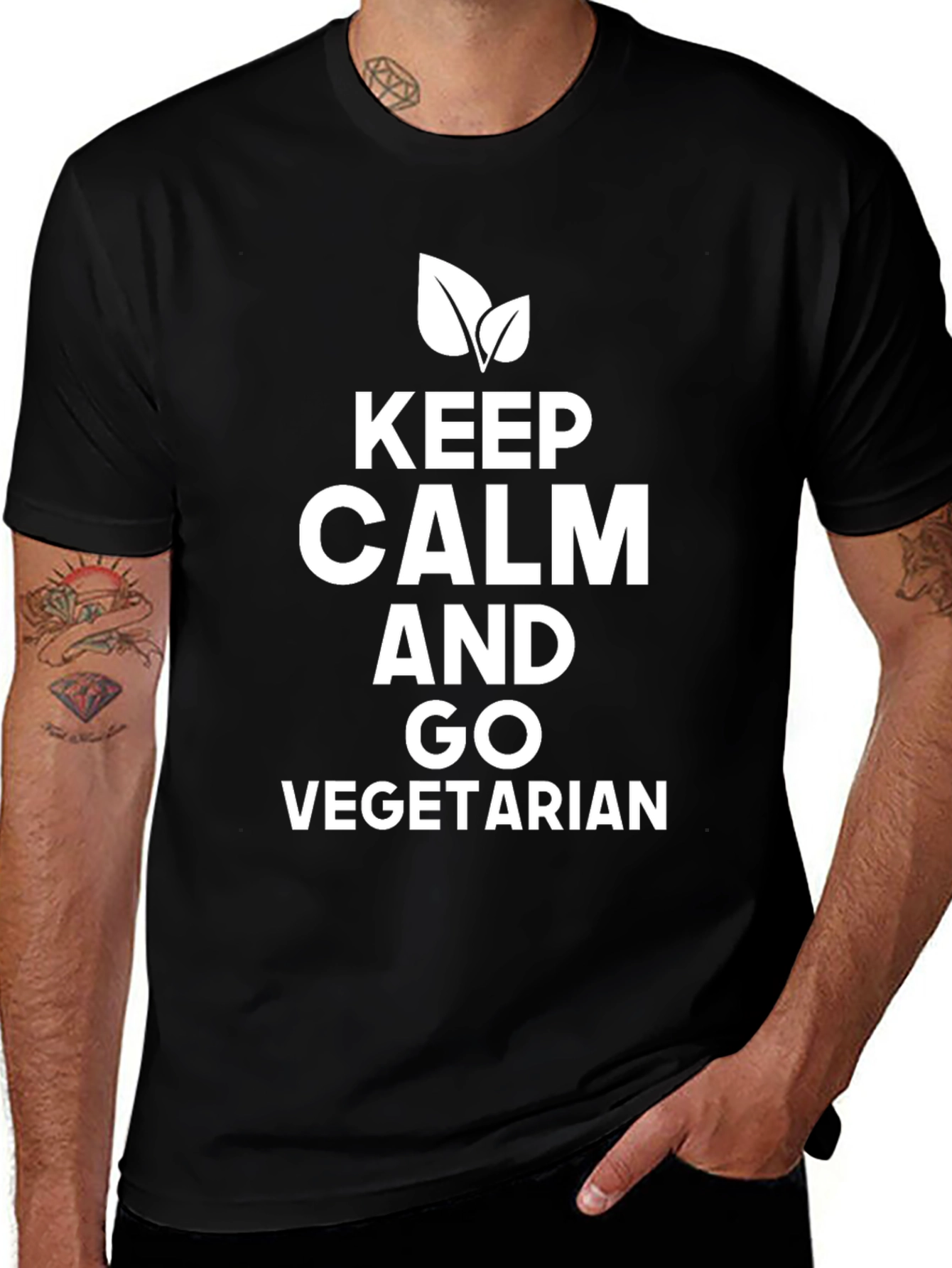 Keep Calm Go Vegetarian Black T-Shirt