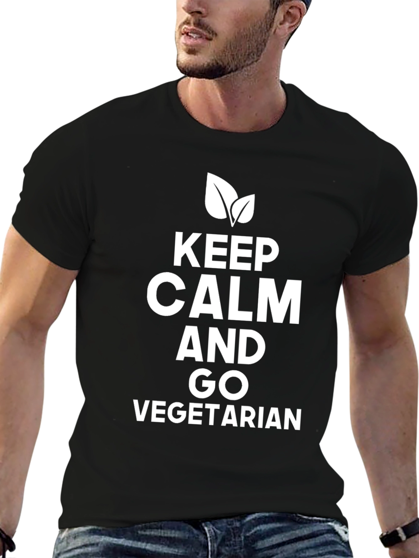 Keep Calm Go Vegetarian Black T-Shirt