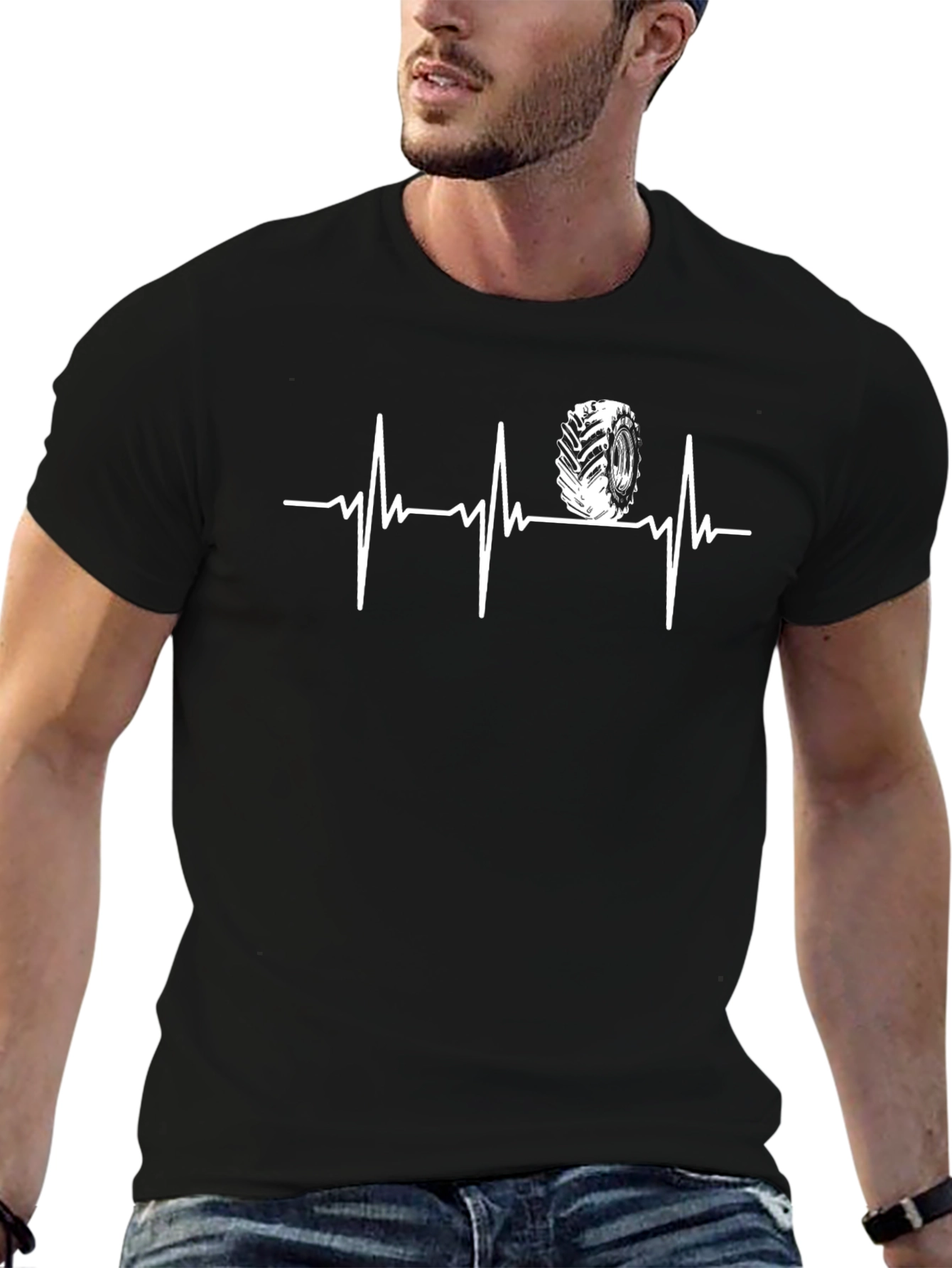 Tractor Tire Heartbeat T-Shirt - Black