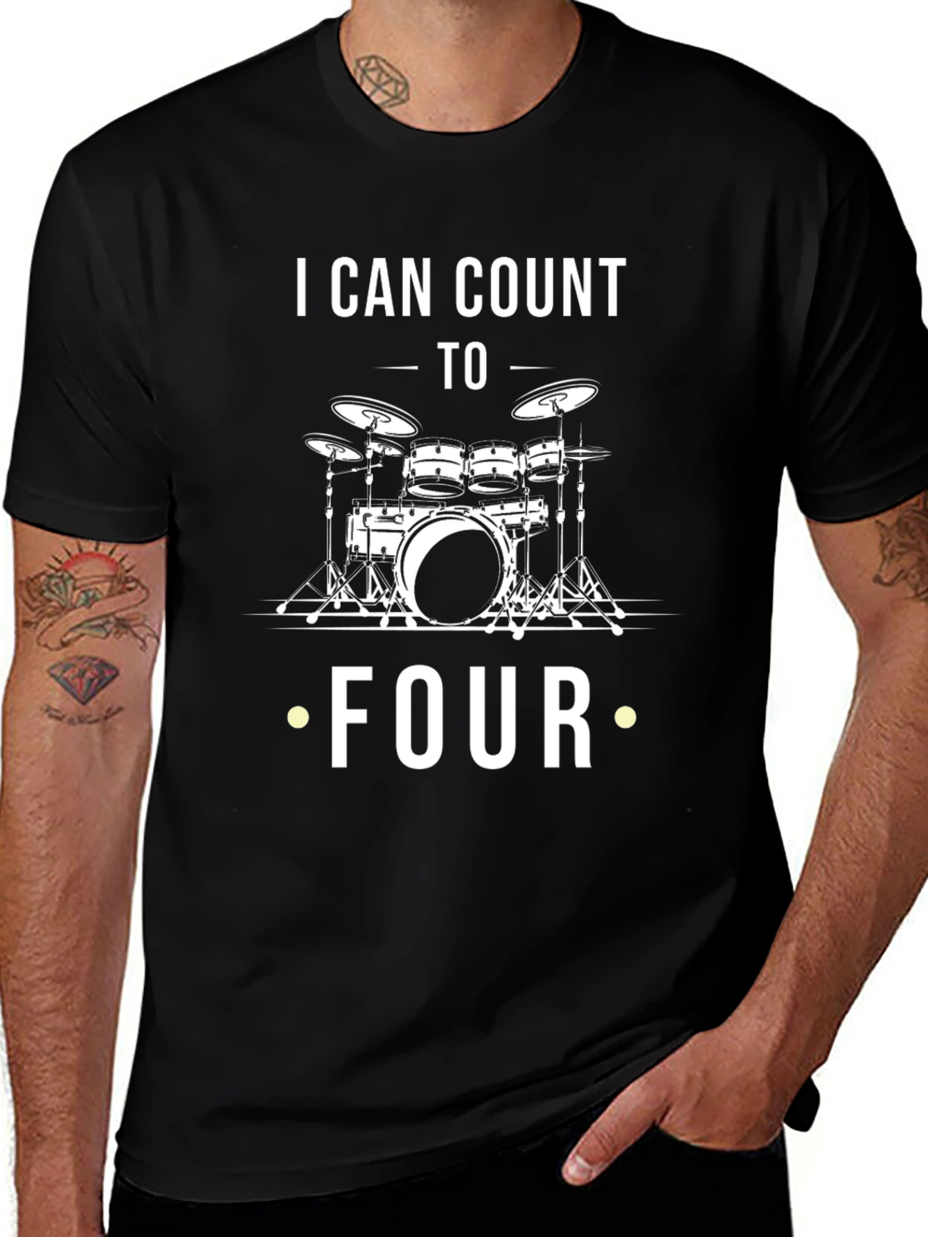 I Can Count to Four Drummer Black T-Shirt