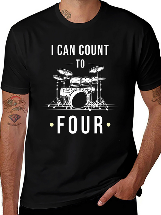 I Can Count to Four Drummer Black T-Shirt