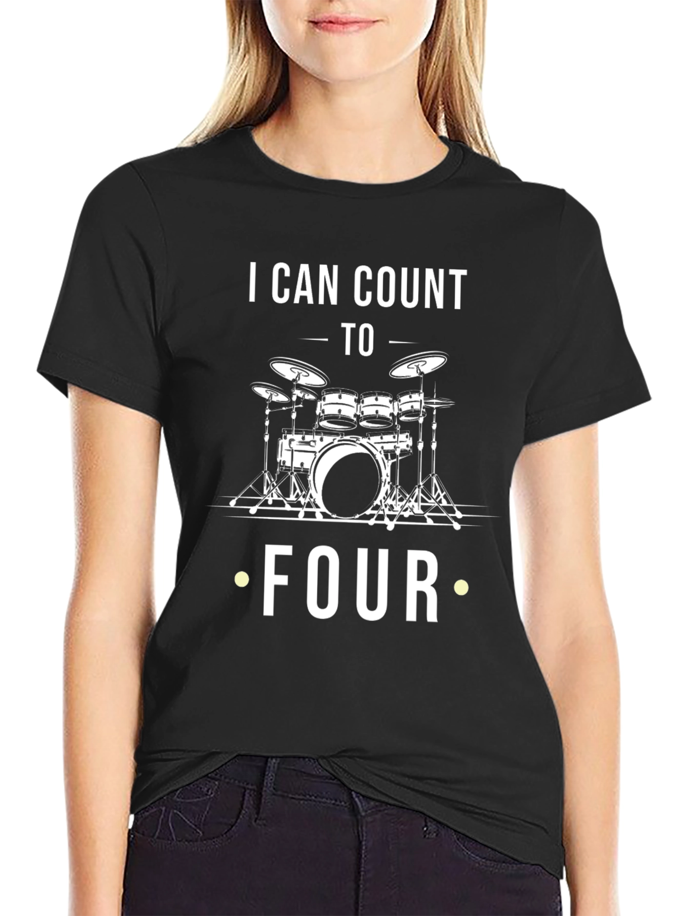 I Can Count to Four Drummer Black T-Shirt