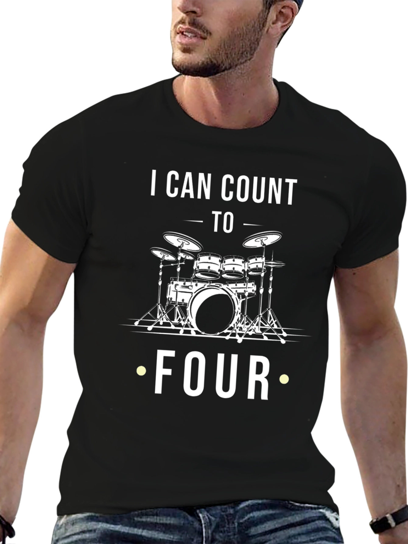 I Can Count to Four Drummer Black T-Shirt