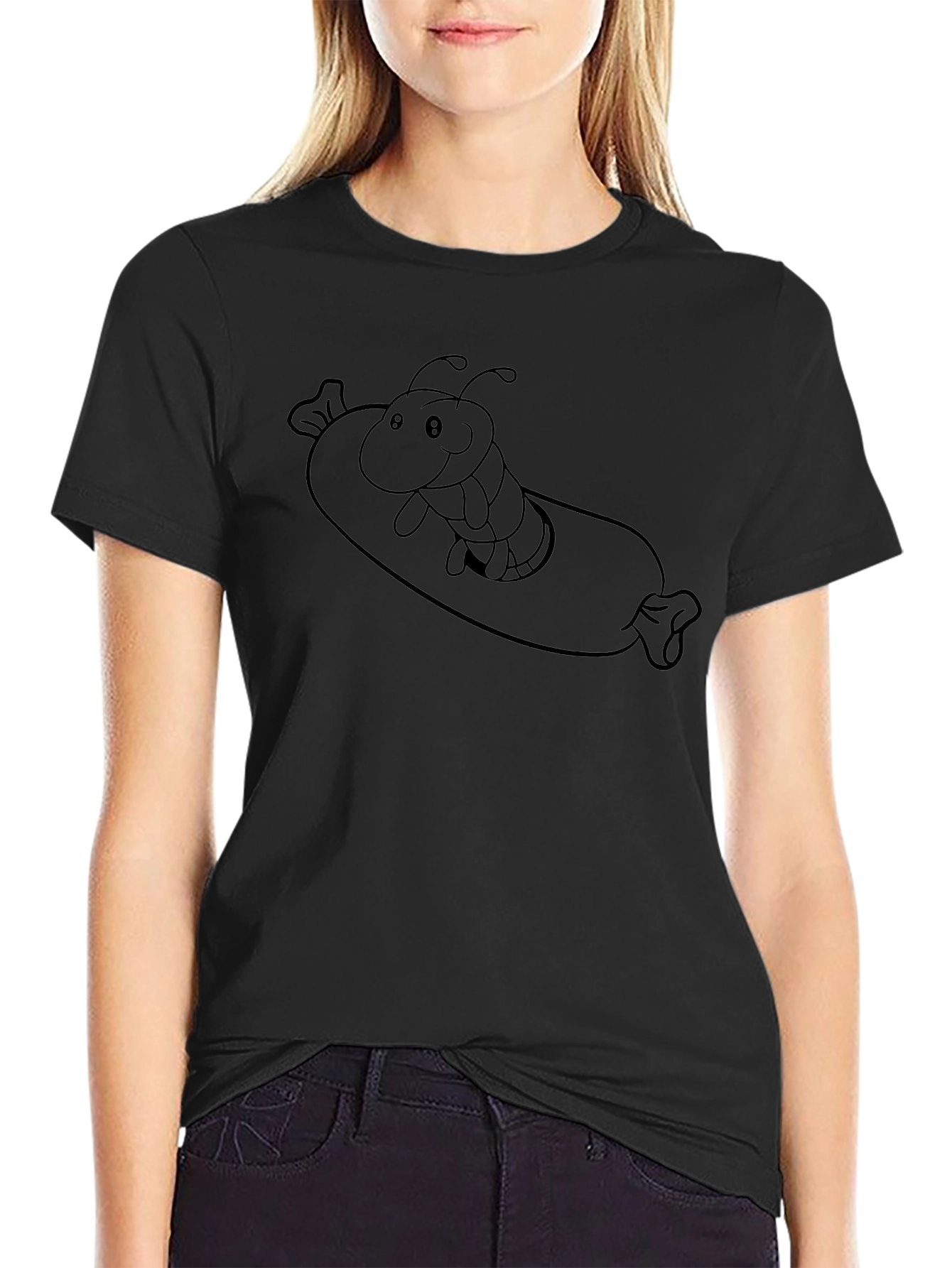 Cartoon Caterpillar Hotdog T-Shirt - Unisex Black Tee