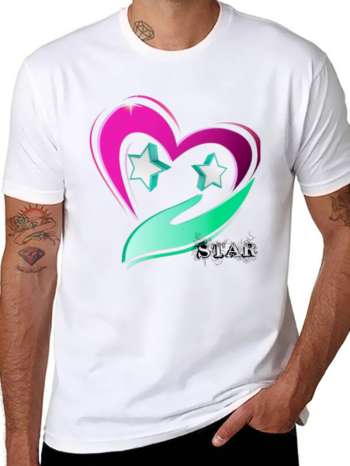 Star Heart Graphic Tee - Trendy Casual Wear