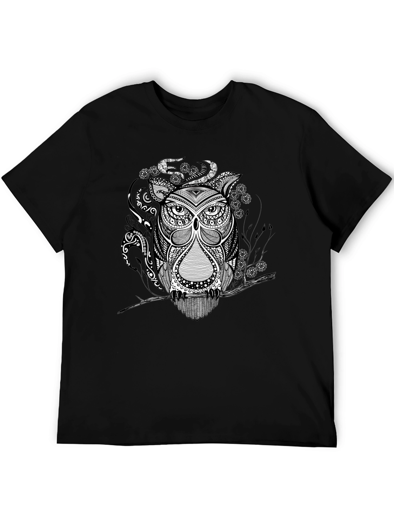 Owl Graphic Print Tee - Black Short Sleeve