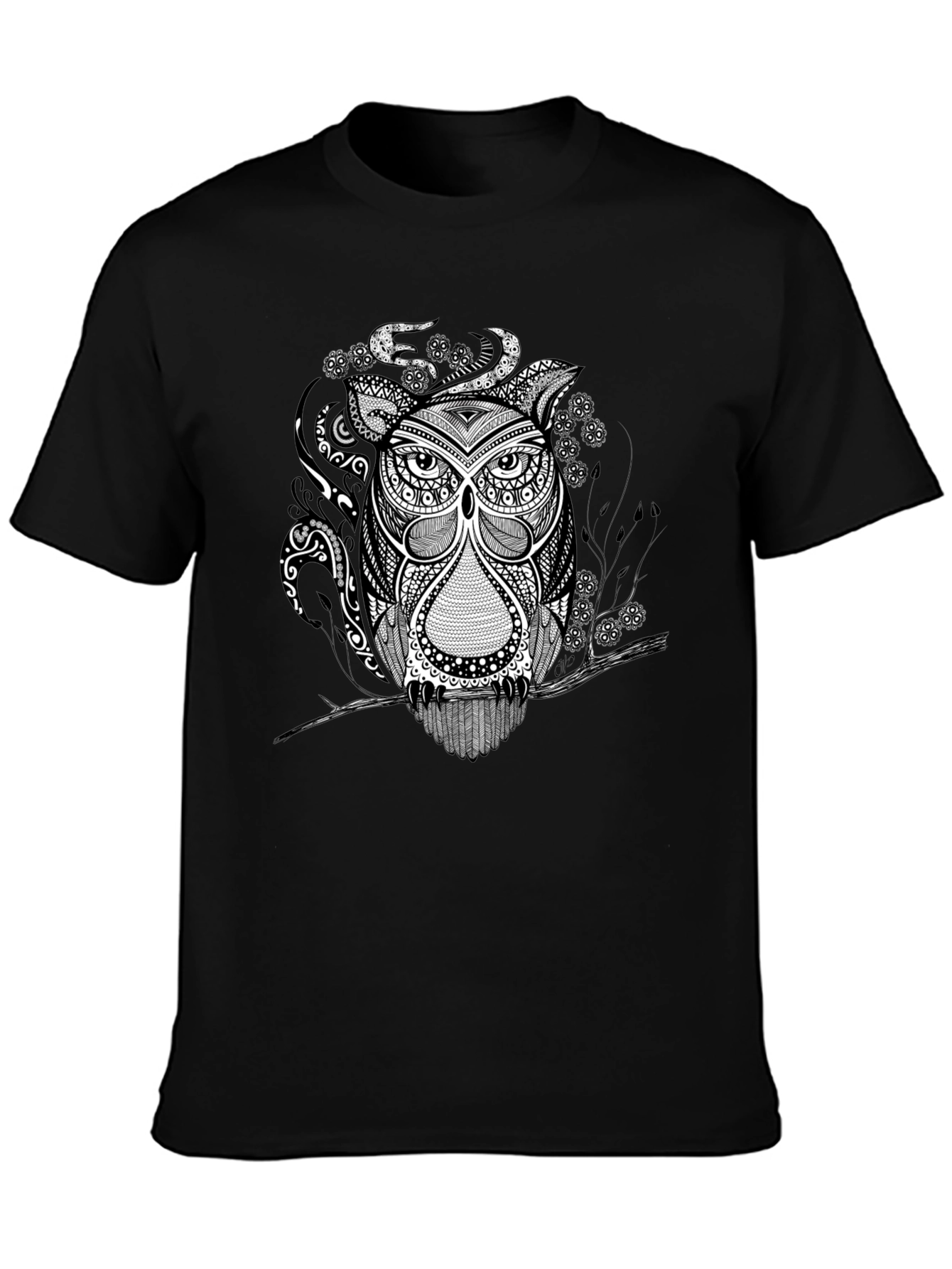 Owl Graphic Print Tee - Black Short Sleeve