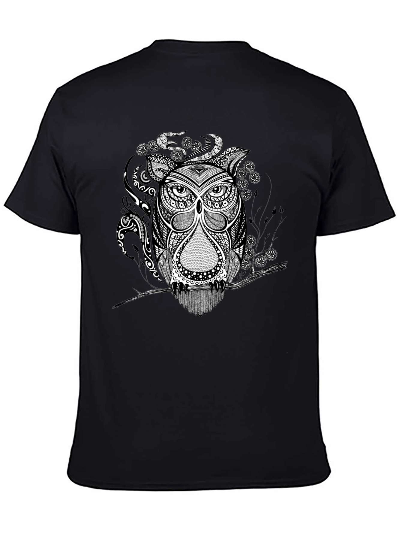 Owl Graphic Print Tee - Black Short Sleeve