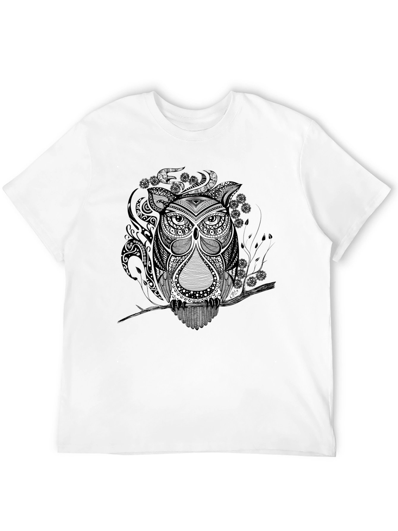 Owl Graphic Print Tee - Black Short Sleeve