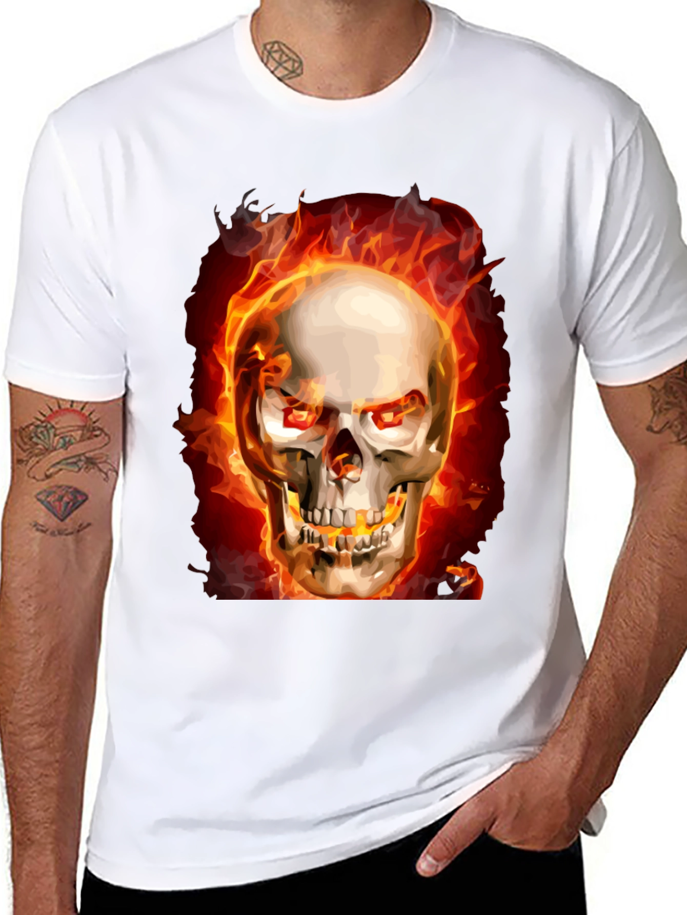 Fiery Skull Graphic Tee - Black