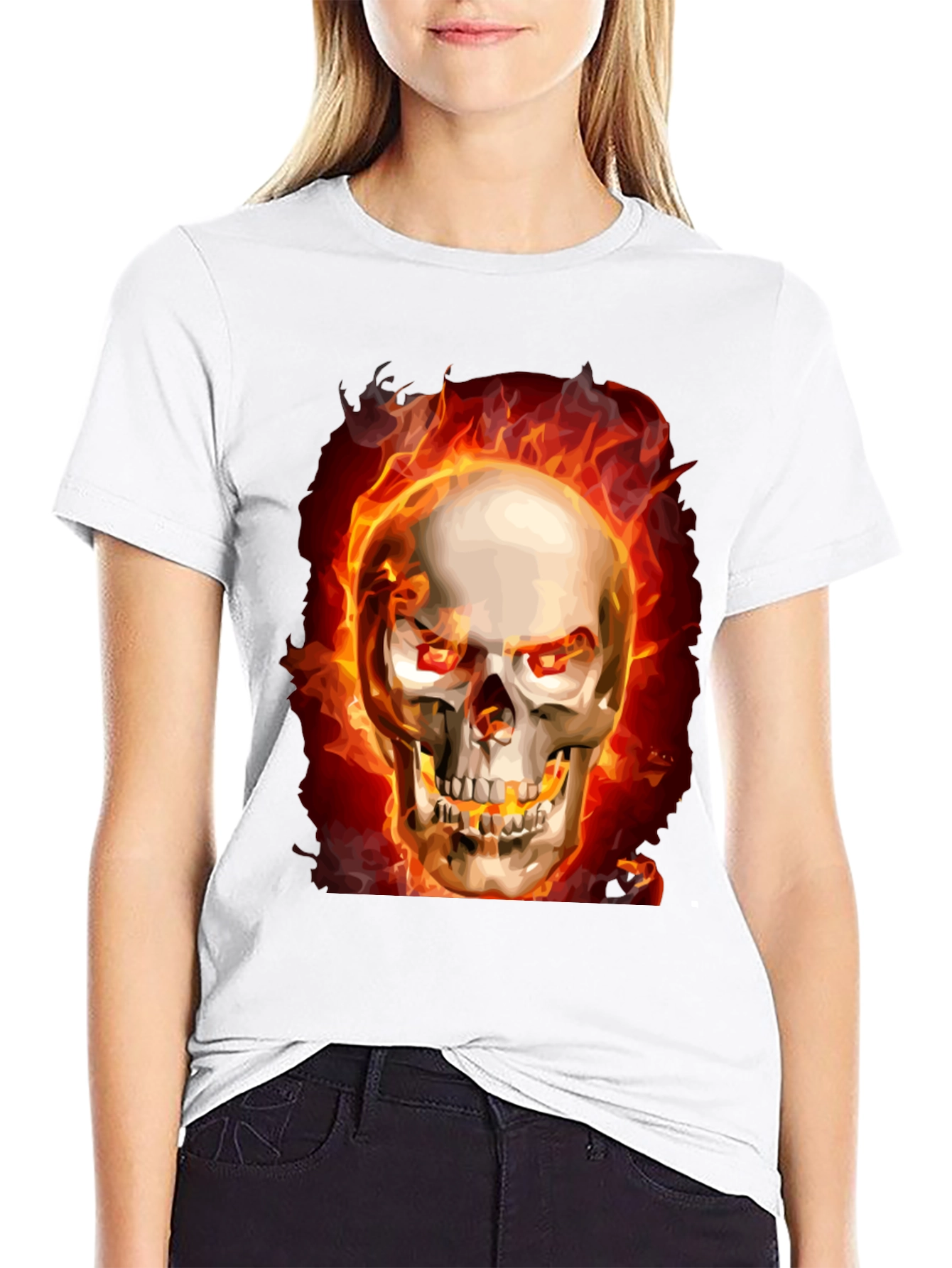 Fiery Skull Graphic Tee - Black