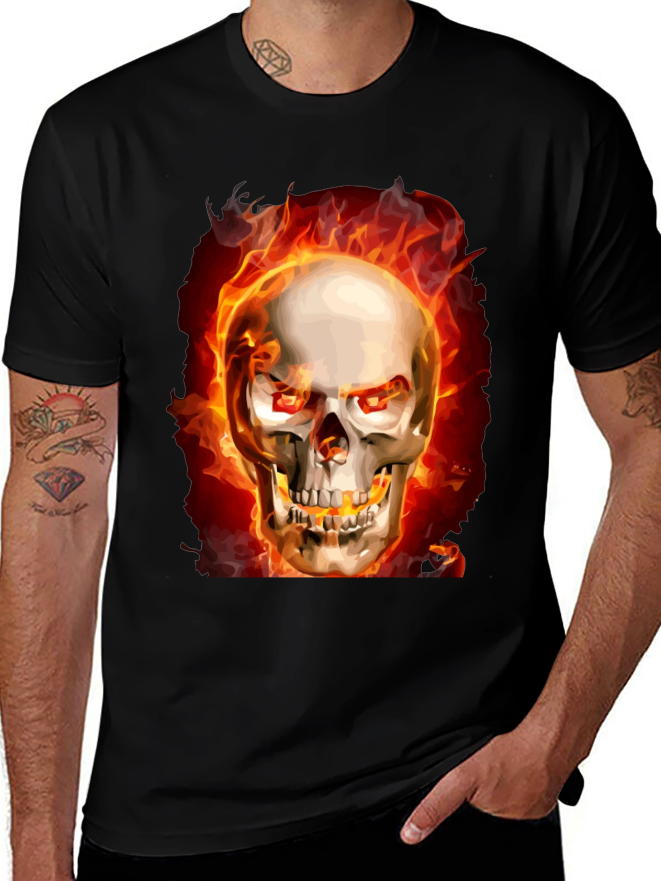 Fiery Skull Graphic Tee - Black