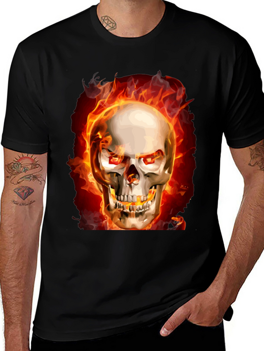Fiery Skull Graphic Tee - Black