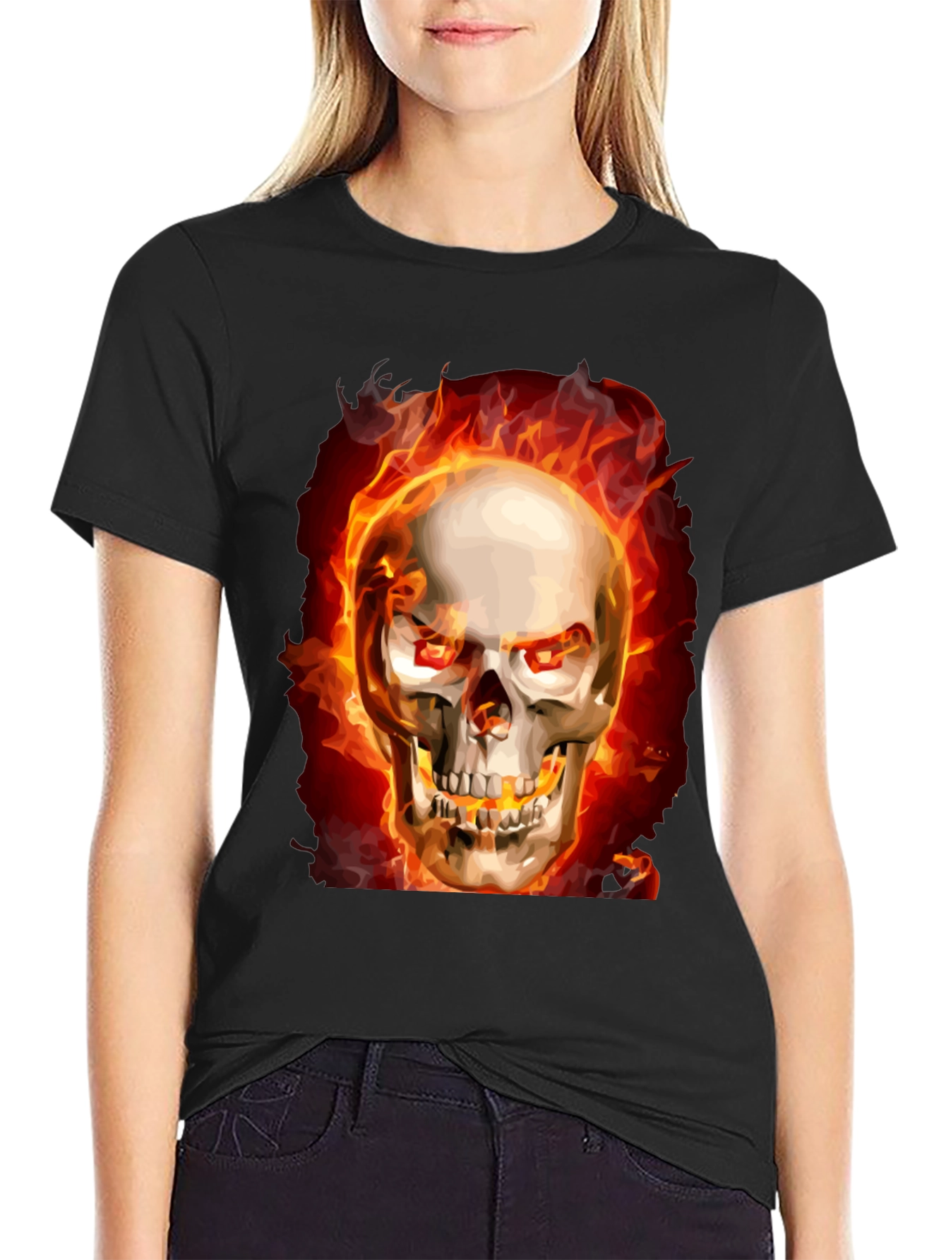 Fiery Skull Graphic Tee - Black