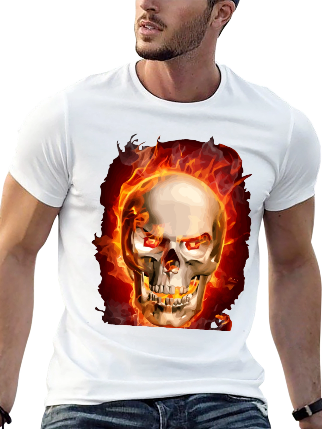Fiery Skull Graphic Tee - Black