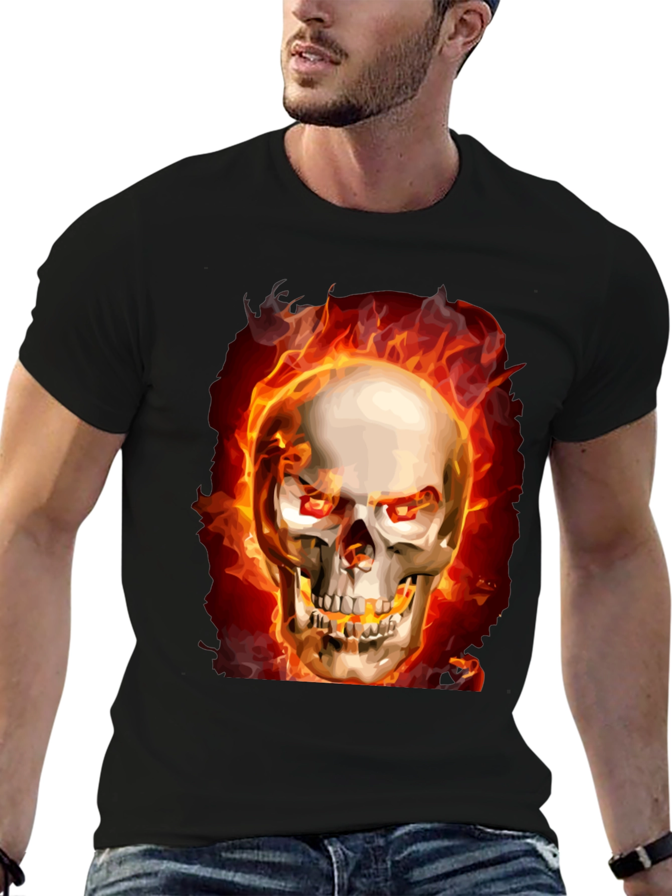 Fiery Skull Graphic Tee - Black