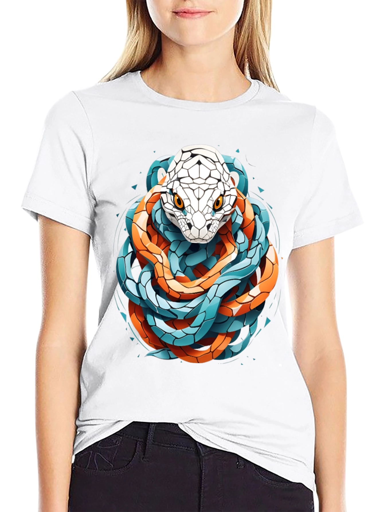 Geometric Snake Graphic Tee - Stylish and Bold