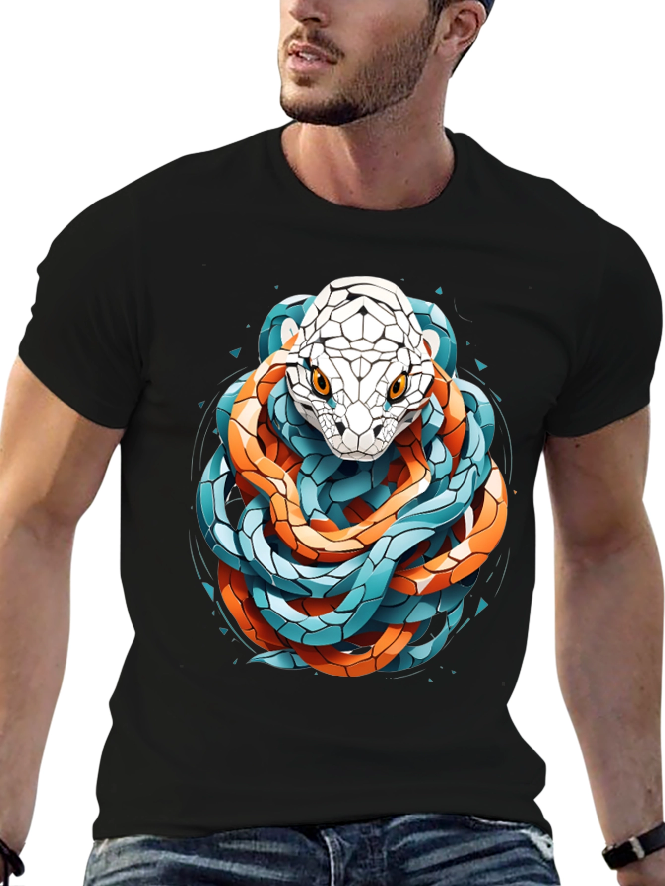 Geometric Snake Graphic Tee - Stylish and Bold
