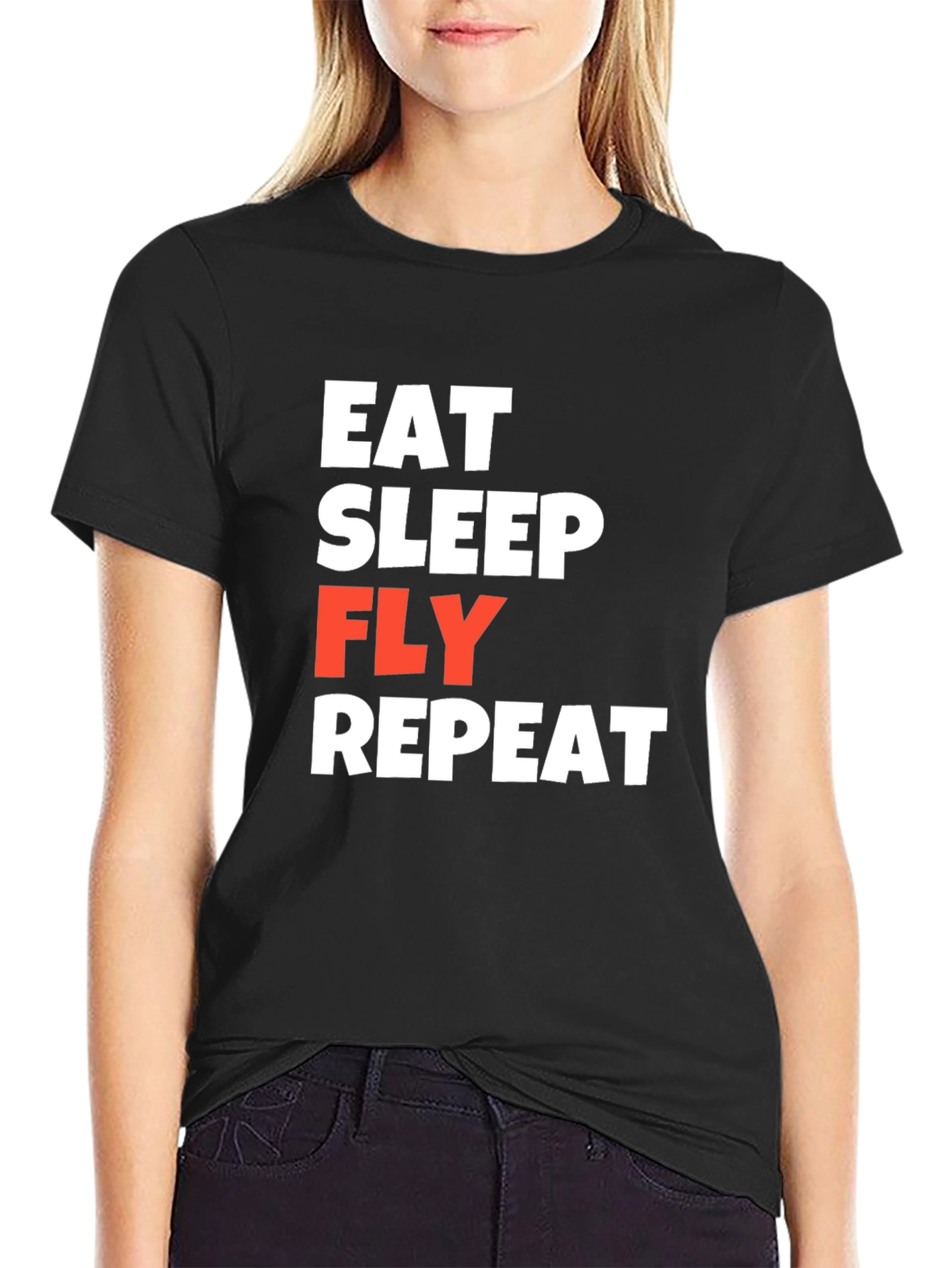 Eat Sleep Fly Repeat Black T-Shirt