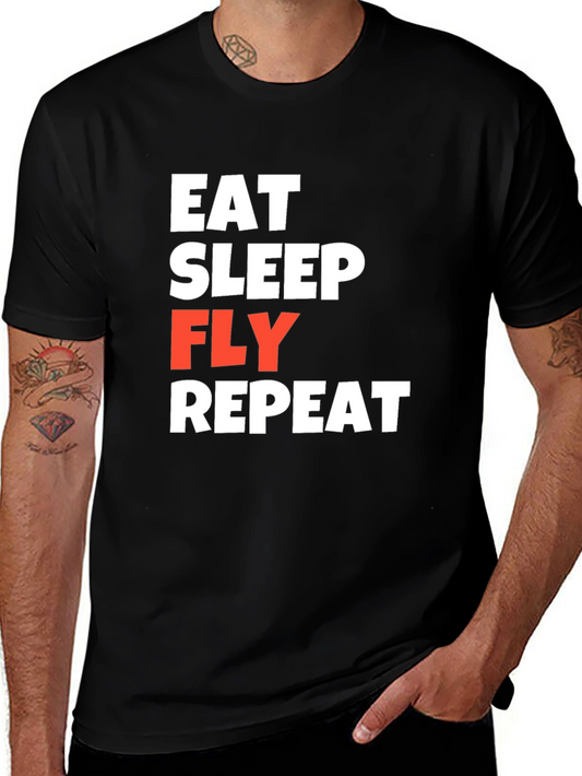 Eat Sleep Fly Repeat Black T-Shirt