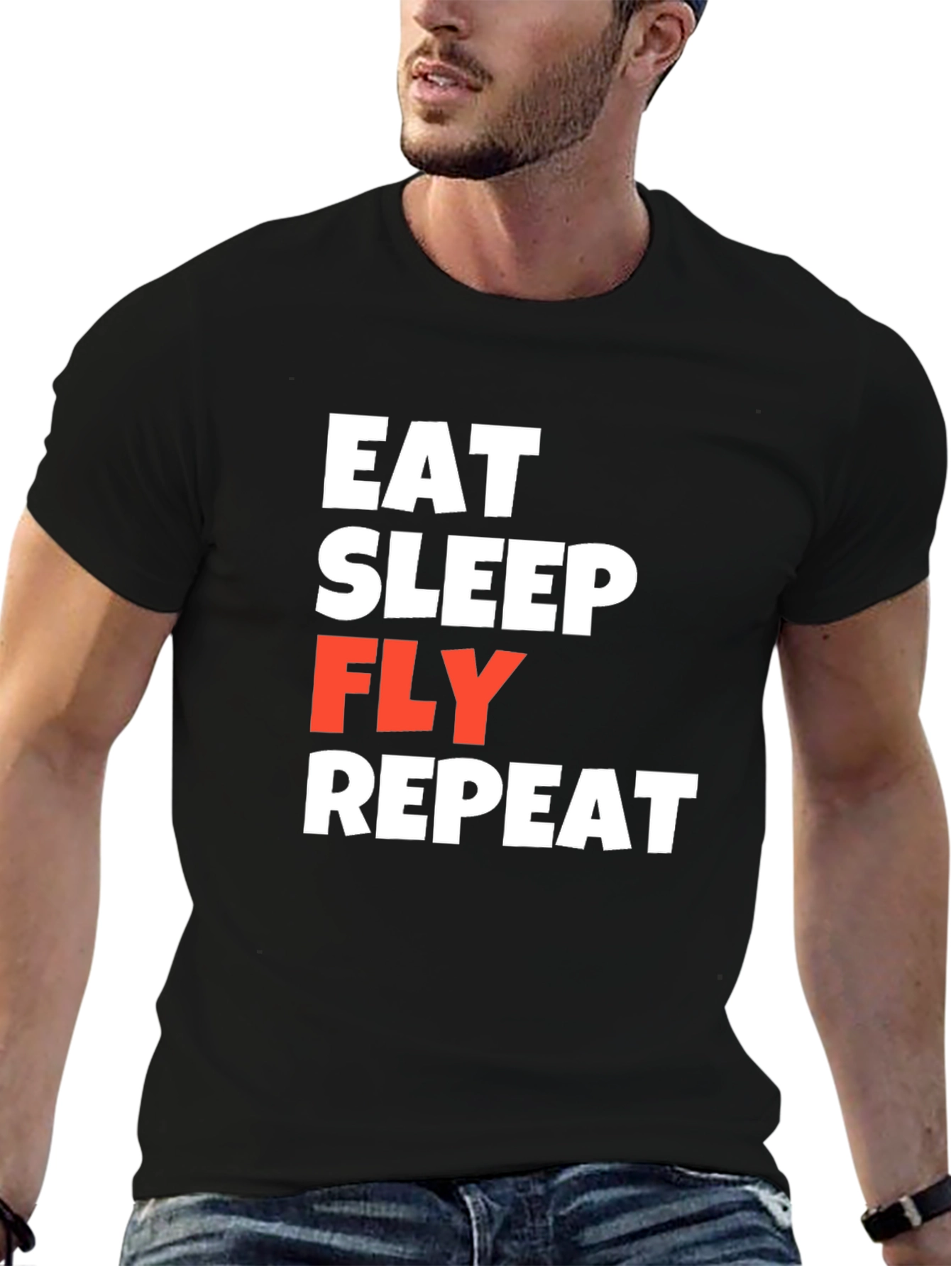 Eat Sleep Fly Repeat Black T-Shirt