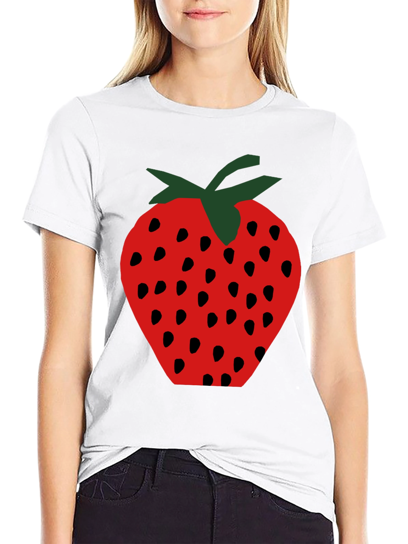 Strawberry Graphic Print Black T-Shirt