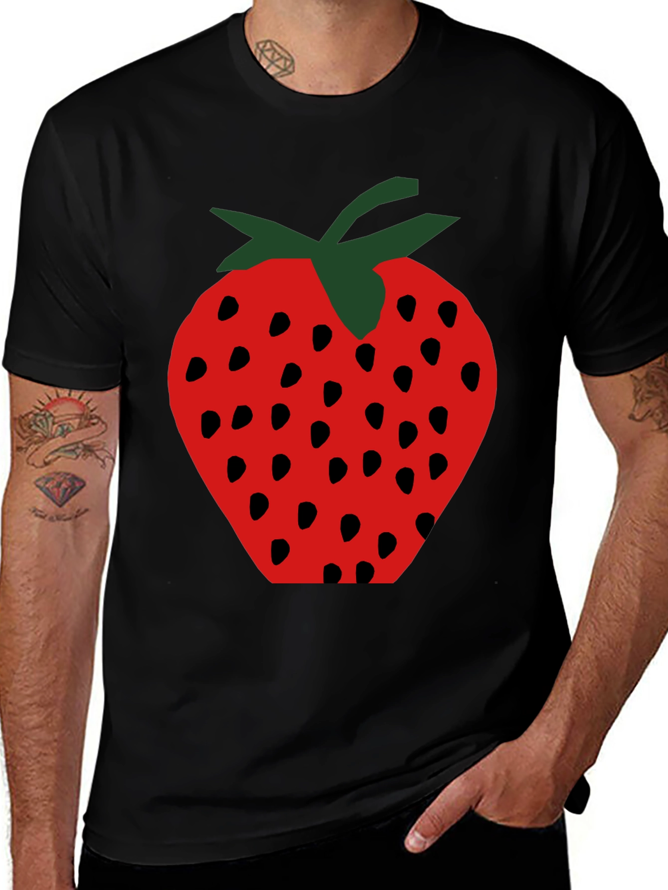 Strawberry Graphic Print Black T-Shirt