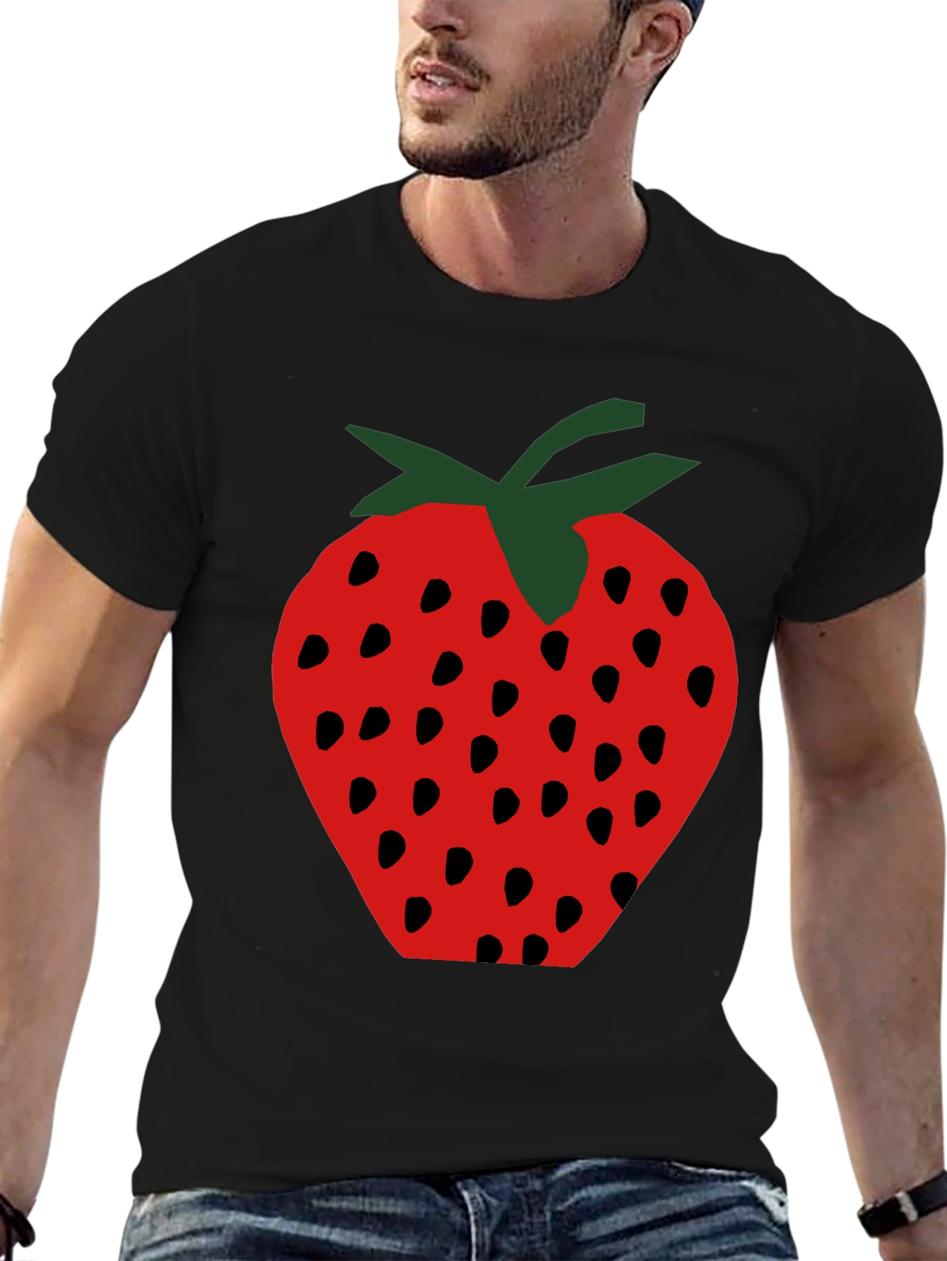 Strawberry Graphic Print Black T-Shirt