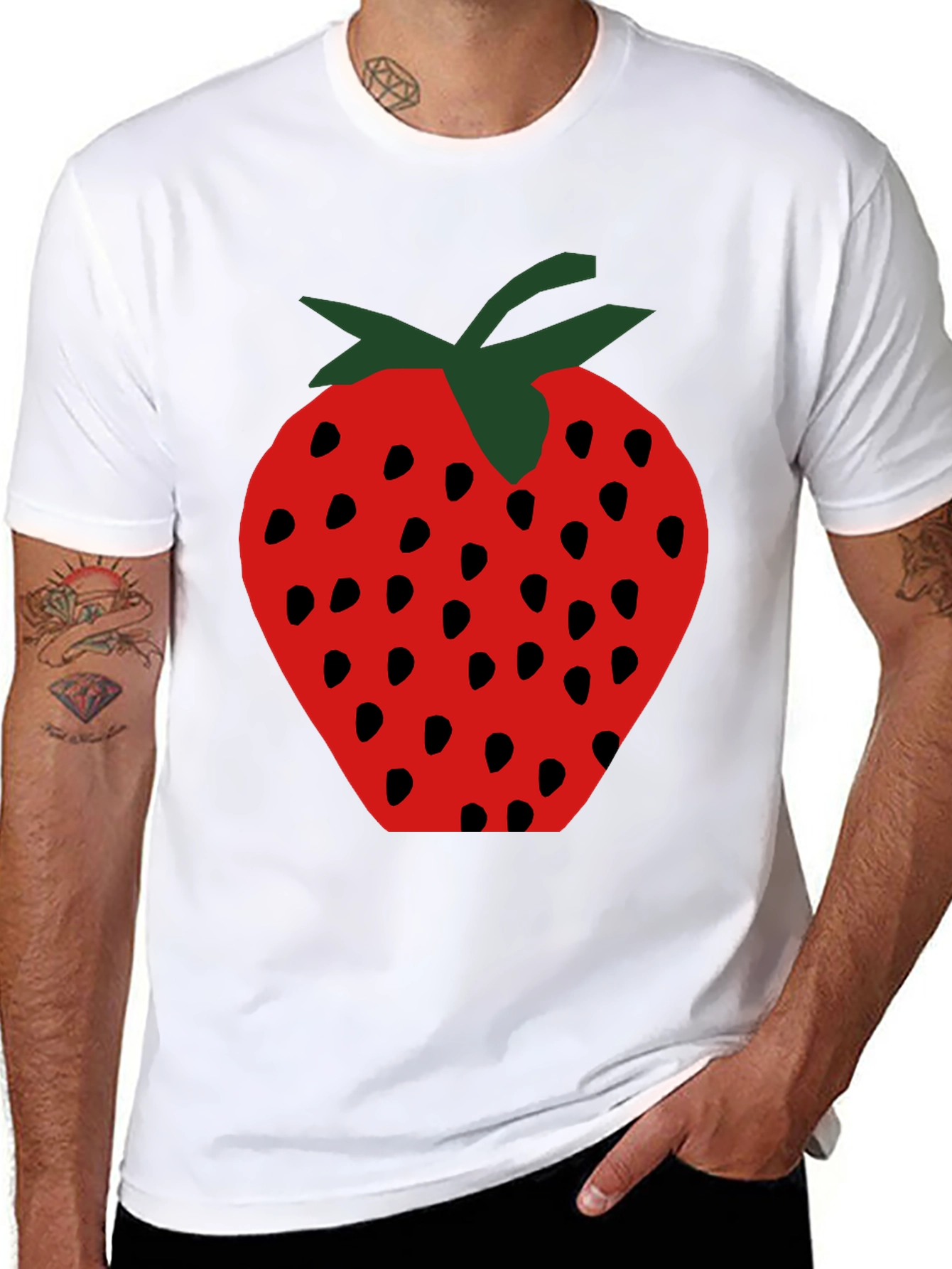Strawberry Graphic Print Black T-Shirt