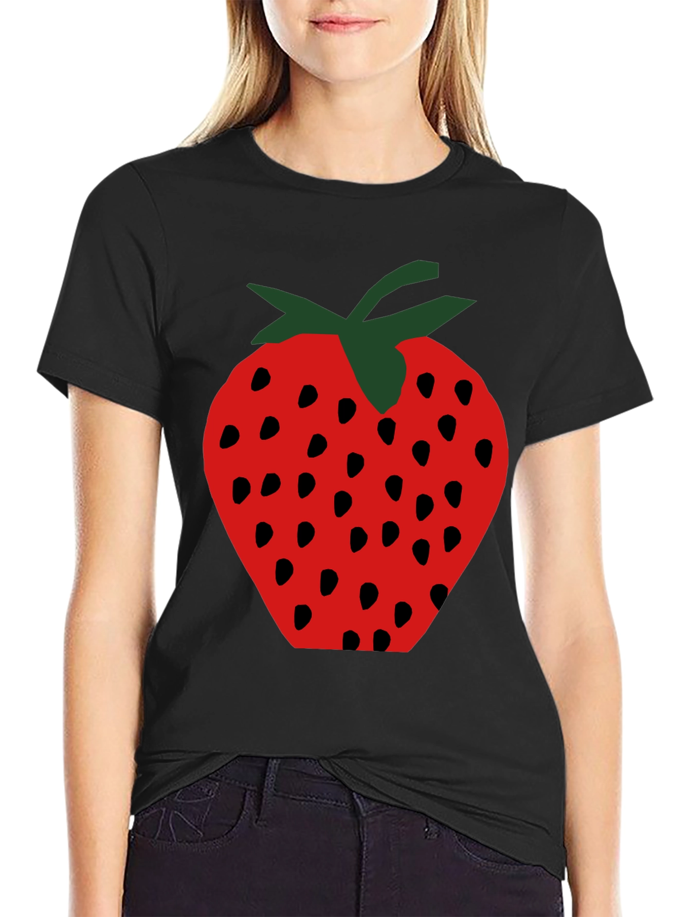 Strawberry Graphic Print Black T-Shirt