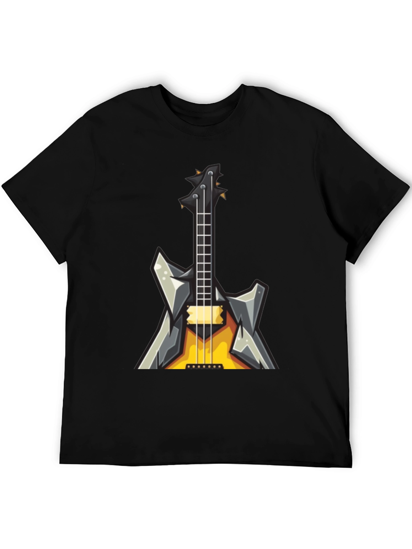 Rock Guitar Graphic Tee - Black Cotton T-Shirt