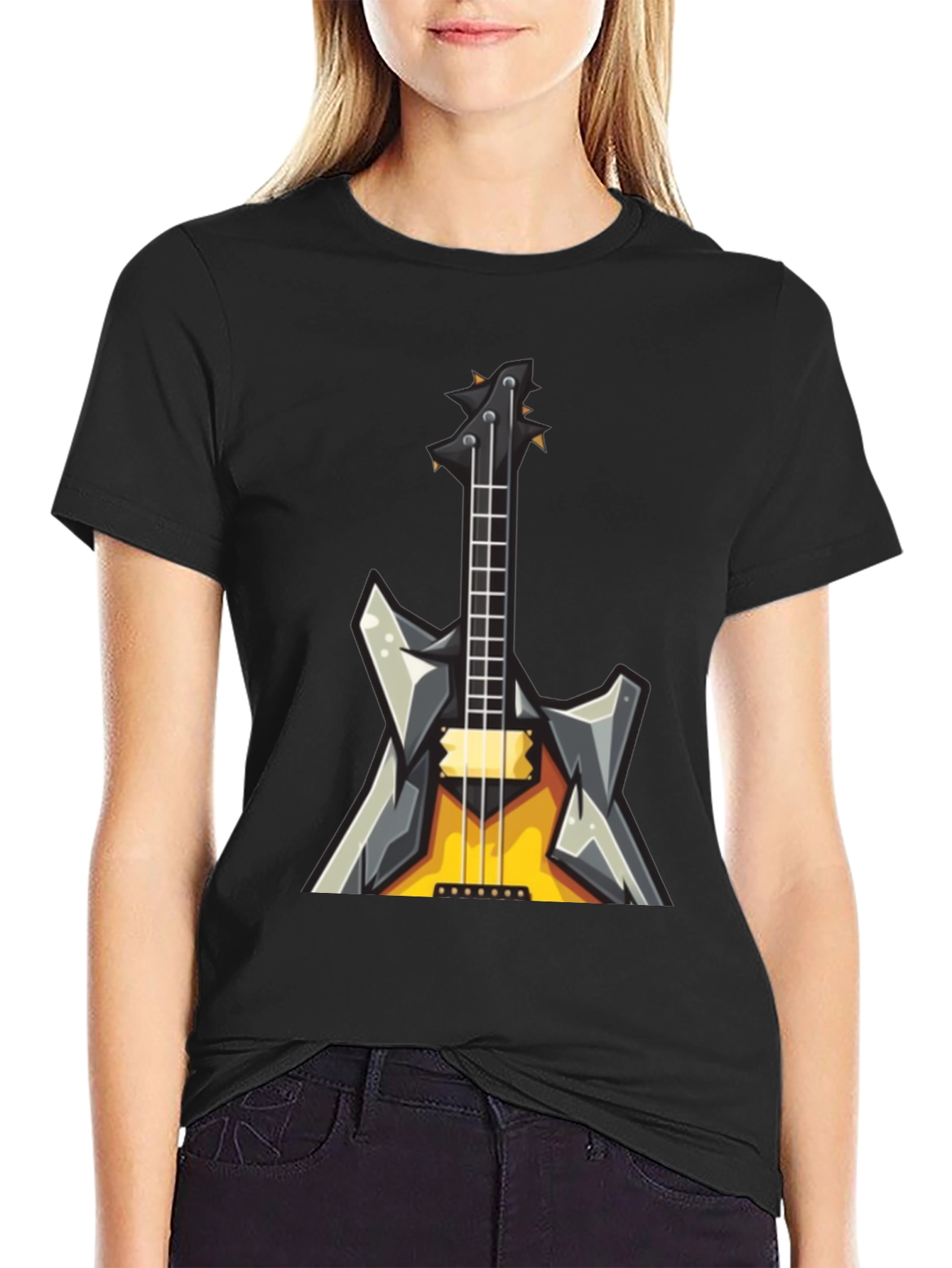 Rock Guitar Graphic Tee - Black Cotton T-Shirt