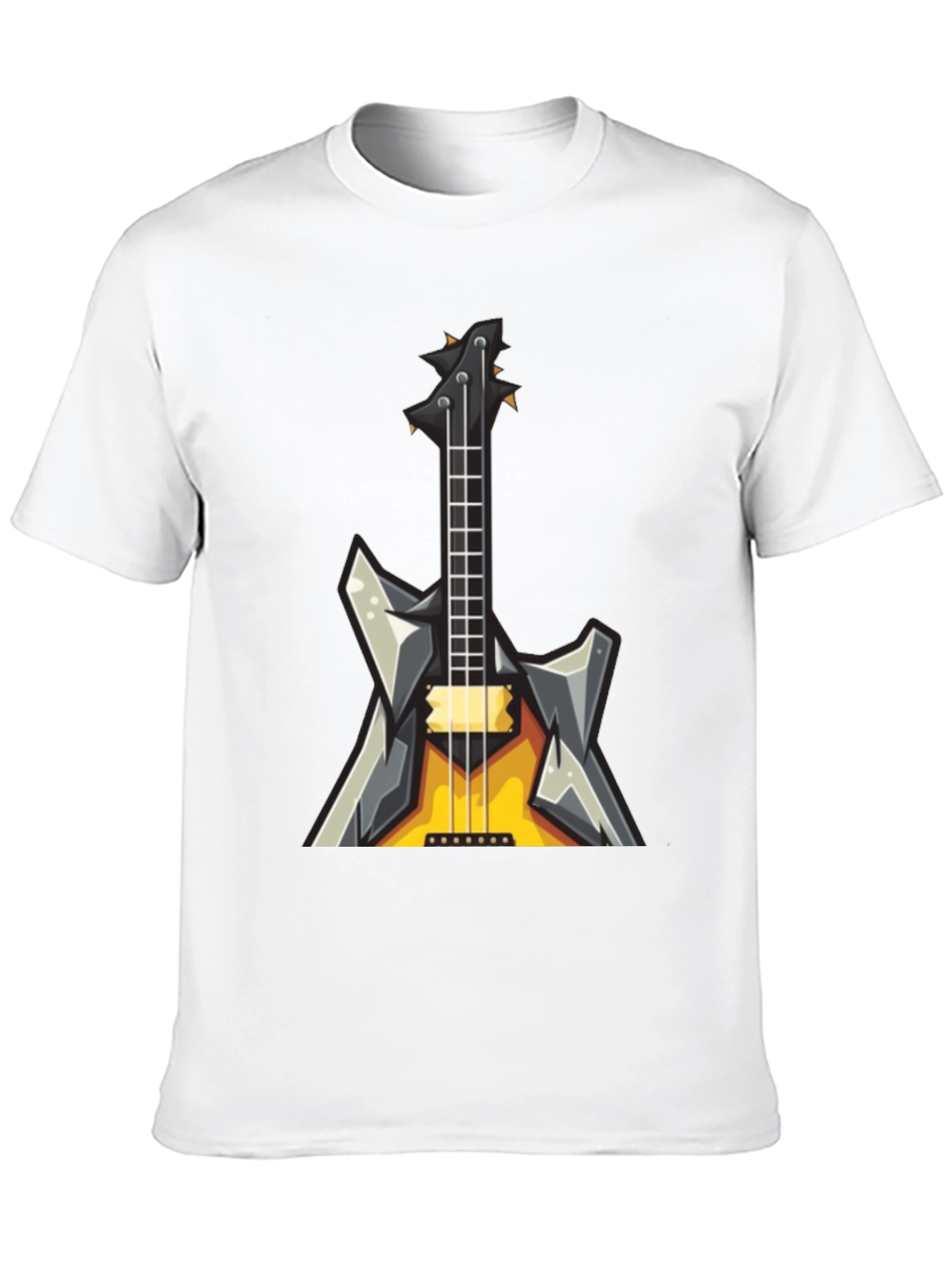 Rock Guitar Graphic Tee - Black Cotton T-Shirt