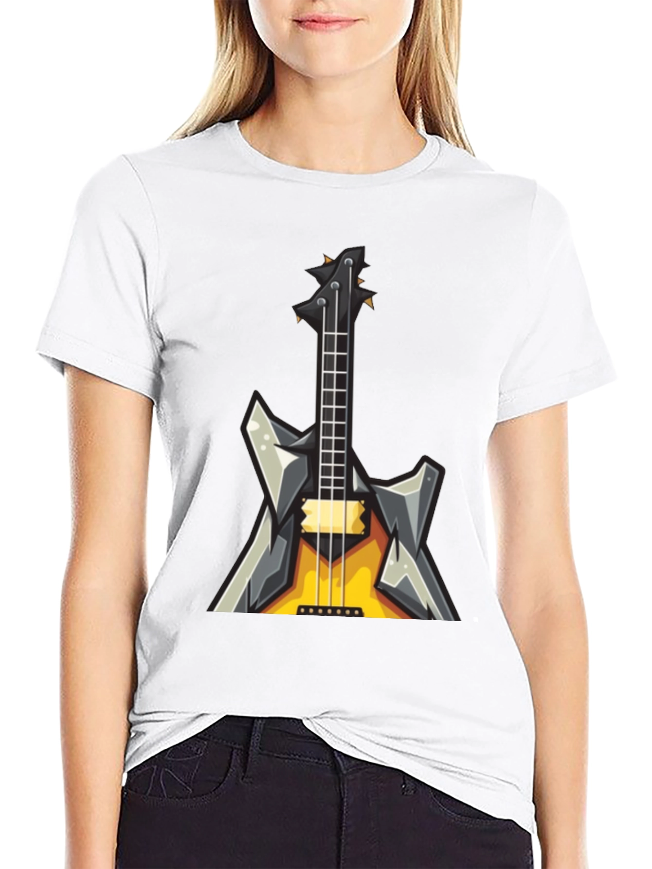 Rock Guitar Graphic Tee - Black Cotton T-Shirt