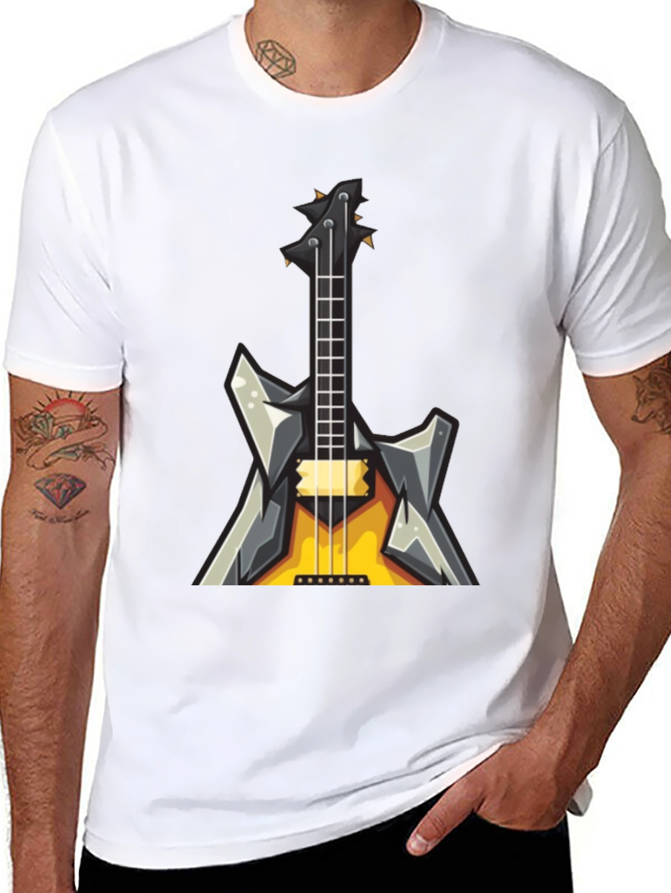 Rock Guitar Graphic Tee - Black Cotton T-Shirt