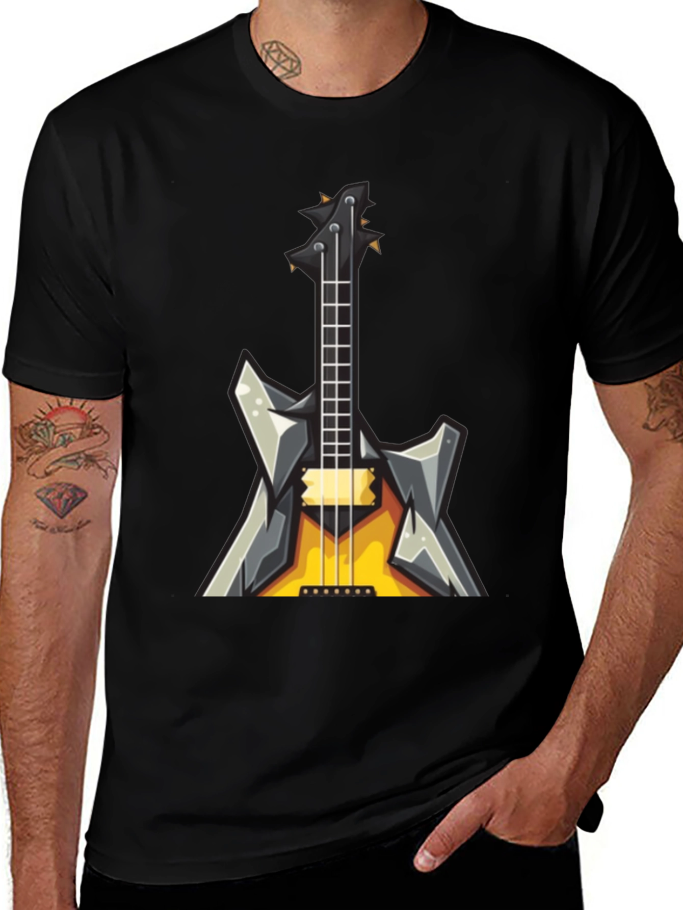 Rock Guitar Graphic Tee - Black Cotton T-Shirt